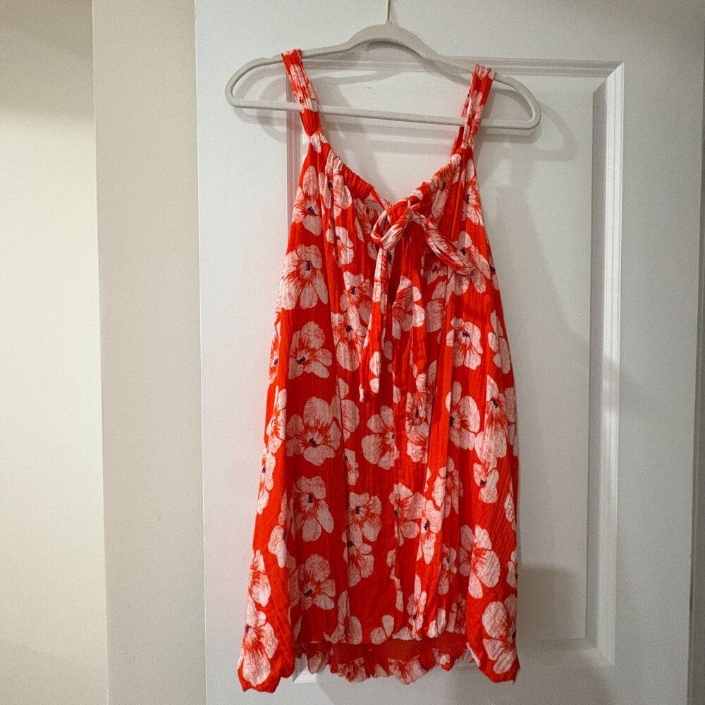 By Anthropologie Gauze Bubble Hem Mini Dress Size M Orange Floral Pockets
